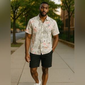 Tommy Bahama Gray and Pink Casual Colorado Rockies Button Down Shirt